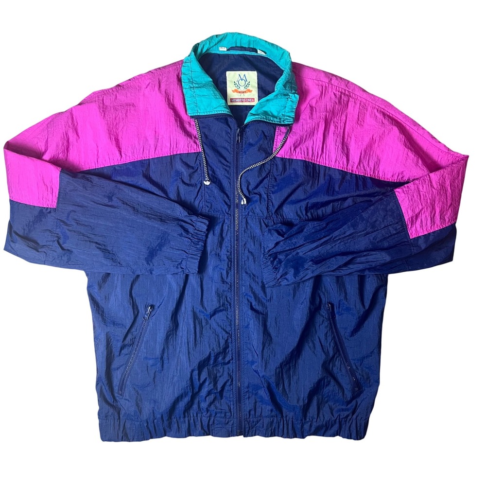 Members Only Windbreaker Jacket Mens XLT Blue Pink Teal 90s Colorblock Sport